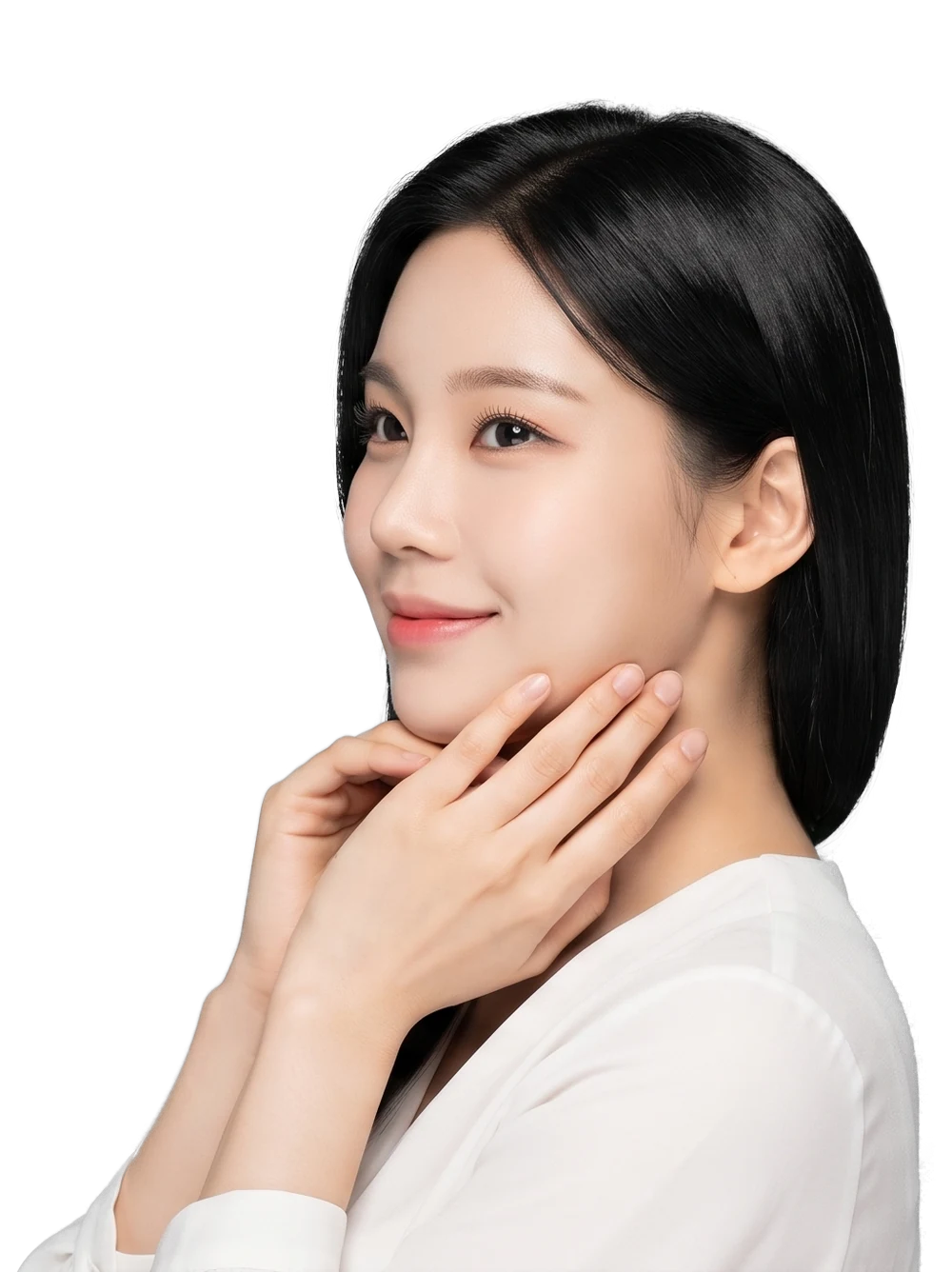 맑은 피부결의 여성 상반신 컨셉 이미지